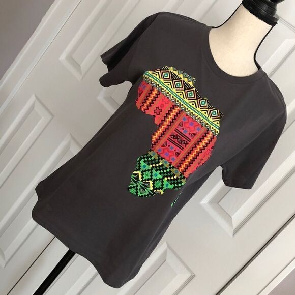 Mighty Fine Afrocentric Africa Map Print T-Shirt Size L - Picture 2 of 10